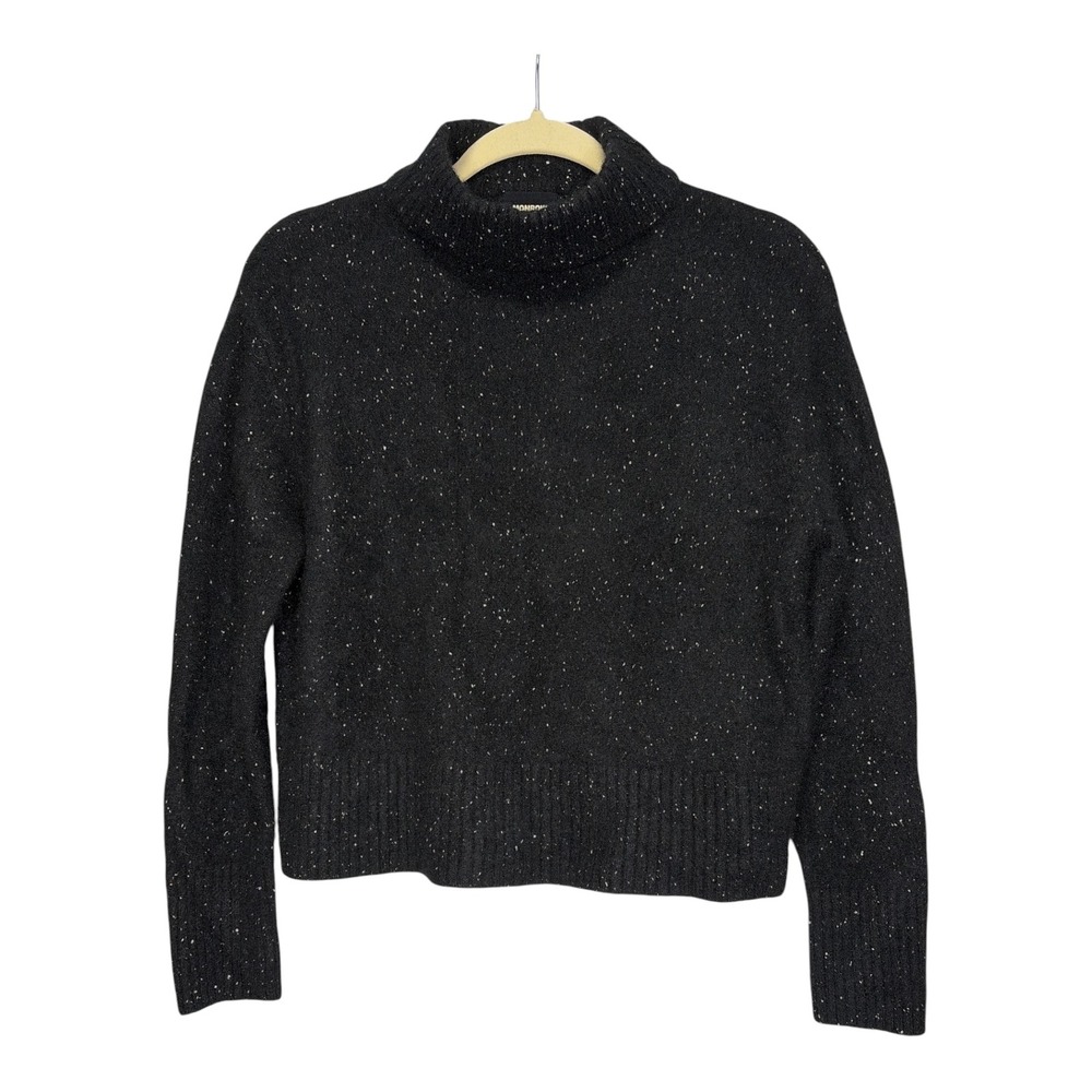 Monrow 100% Cashmere Nebs Speckled Turtleneck Sweater Black White Confetti S